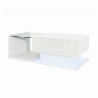 Tavolino da salotto regolabile in altezza, con piano in vetro e striscia LED, 100x50x33-47.5 cm, Bianco(m-7)