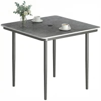Outsunny Garden Dining Table for 4, 85 cm Square Outdoor Table with Umbrella Hole, Faux Wood Top, Metal Legs, Dark Grey(m-10)