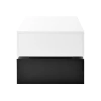 Table basse avec éclairage d'ambiance LED, étagère en verre & surface laquée brillante, 90x45x35,5 cm, Blanc+Noir(m-10)