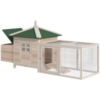 PawHut Gallinero de Madera Exterior, Jaula para Gallinas con Nidos, Corral, Bandeja Extraíble, Tapa Abatible, 196x76x97 cm, Natural(m-1)