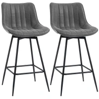 HOMCOM Set of 2 PU Leather Swivel Bar Stools - Grey(m-1)