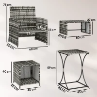 Outsunny 6 Piece Rattan Garden Furniture, Space-Saving Patio Furniture Set with Nesting Tables, Chairs, Stools, Cushions, Grey(m-3)