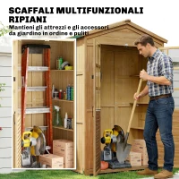 Outsunny Armadio da Giardino in Legno con Finestre Trasparenti, 128x57.5x197 cm, Marrone Chiaro(m-5)