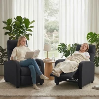 HOMCOM Relaxsessel, verstellbar 135°, ausziehbare Fußstütze, gepolsterte Lehnen, Leinen-Polyester, Schwarz(m-7)