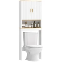 HOMCOM Scaffale da Bagno sopra il WC a 3 Livelli con Ripiano Aperto, 2 Ante e Ripiano Regolabile, 64x20x170,5 cm, Bianco(m-7)