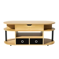 Table basse relevable, espace de rangement et tiroirs en tissu noir, 105x50x45 cm, Couleur naturelle(m-8)