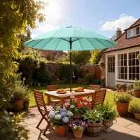 Outsunny Parasol de jardín exterior redondo 2 m, inclinable, apertura y cierre con manivela, 16 varillas, turquesa(m-6)