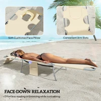 Outsunny 5-Position Adjustable Sun Loungers Set of 2 with Reading Hole and Side Pocket, Beige(m-5)