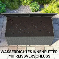 Outsunny Rattan Tuinbox 650L waterdicht UV-bestendig Kussenbox met Deksel Wielen Opbergruimte 150 x 75 x 74 cm Donkergrijs(m-5)