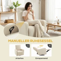 HOMCOM Recliner-Sessel, Entspannungssessel mit Fleece-Bezug, verstellbare Rückenlehne, Polstersessel, Stahl, Beige(m-4)