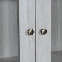 Mobile alto effetto legno a 3 cassetti con ante in vetro e maniglie in rame, 80x34x171 cm, Bianco(m-6)