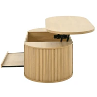 Table basse relevable avec étagère extensible et plateau de table réglable, Table basse avec côtés en bois courbés, 110x55,5x40 cm, Couleur naturelle(m-9)