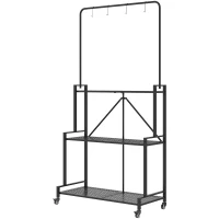 Outsunny Soporte para Plantas de 3 Niveles con Ruedas, Estantería de Flores Plegable de Metal con 4 Ganchos, 84x40,5x174cm, Negro(m-8)