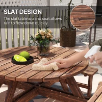 Outsunny Wooden Garden Dining Set, 8 Seater Patio Furniture Set with Round Picnic Table, Parasol Hole for Outdoor Garden, Tan(m-6)