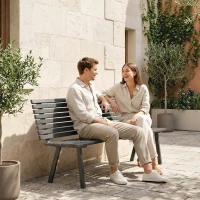 Outsunny Banco de jardín 3 plazas resistente a la intemperie Metal Banco exterior con asiento amplio Diseño de lamas, hasta 240 kg 154 x 68 x 88 cm(m-2)