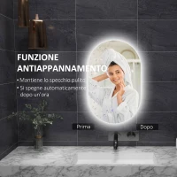 kleankin Specchio Bagno LED Antiappannamento con Luminosità Regolabile, in Vetro e Alluminio, 81x51x4.5 cm(m-5)