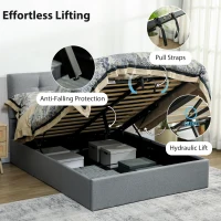 HOMCOM 4ft6 Double Ottoman Bed with Gas Lift Storage - Grey(m-5)