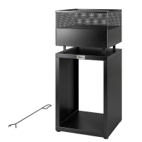 Outsunny Brasero 39 x 39 x 87 cm Foyer avec rangement pour bois, grille à charbon, pieds réglables, Noir