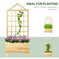 Outsunny Garden Planters with Trellis for Vine Climbing, Distressed Wooden Raised Beds, 90x43x150cm, Natural Tone(m-7)