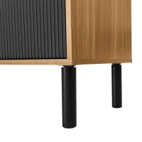 Meuble TV à trois portes, pieds en bois solides, 170x38x47 cm, Couleur naturelle+Noir(m-8)