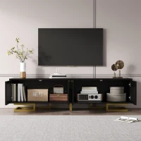 Mobile TV moderno con maniglie e gambe dorate, piedini regolabili, 160x38x44.5 cm, Nero(m-5)