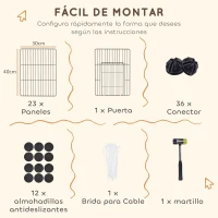 PawHut Jaula para Animales Pequeños Valla Metálica Modular para Mascotas con Puerta y Paneles de Acero 120x60x80 cm Negro(m-5)