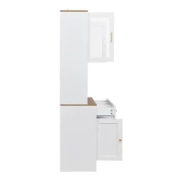 Mobile dispensa alto portaoggetti con 5 ante e 3 cassetti, 94.5x30x175.5 cm, Bianco(m-11)