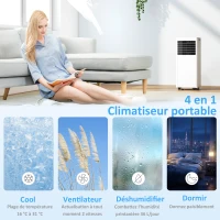 HOMCOM Climatiseur mobile 7000 BTU, climatiseur portable 4 en 1, refroidissement, déshumidificateur, ventilateur, mode nuit(m-5)