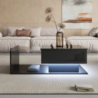 Tavolino da salotto regolabile in altezza, con piano in vetro e striscia LED, 100x50x33-47.5 cm, Nero(m-4)
