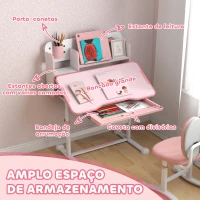 AIYAPLAY Conjunto de Secretária e Cadeira para Crianças Secretária Infantil Altura Ajustável 80x55x107,5 cm Rosa(m-6)