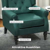 HOMCOM Elegante oorfauteuil, dik gewatteerd, afneembare bekleding, 74 x 86 x 102 cm, Donkergroen(m-4)