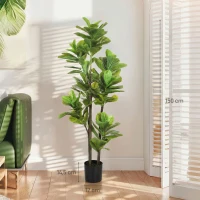 HOMCOM Lote de 2 plantas artificiales de interior 150 cm, planta artificial tipo ficus lira con maceta de cemento, verde(m-3)
