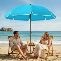 Outsunny Sombrilla de playa Ø150 cm resistente al agua plegable Sombrilla de playa con ancla de arena inclinación ajustable bolsa de transporte Azul(m-5)
