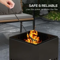 Outsunny Smokeless Fire Pit, 48 cm Portable Wood Burning Firepit, Square Metal Bonfire Stove with Poker, Black(m-6)