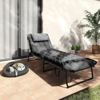 Outsunny Sonnenliege klappbar Gartenliege mit Kopfkissen, Liegestuhl mit 4-Fach verstellbare Rückenlehne Seitentasche Schwarz(m-8)