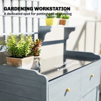 Outsunny Plantentafel met Kast Outdoor - Houten Tuinkast met Gegalvaniseerd Werkblad, 2 Lades, 104x44x140 cm, Lichtgrijs(m-4)