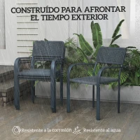 Outsunny Juego de 4 Sillas de Jardín Exterior Apilables con Reposabrazos Respaldo y Marco de Acero 55x60x83 cm Gris Oscuro(m-5)