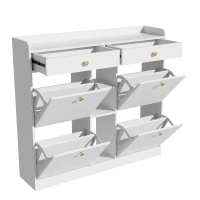 Mobile scarpiera con 4 ante a ribalta, 2 cassetti e 3 ripiani aperti, 110x26x100 cm, Bianco(m-2)