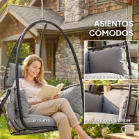 Outsunny Silla Colgante Huevo con Soporte Cesta Plegable Reposacabezas Cojín Bolsillo Lateral Carga 120 kg Gris Oscuro(m-6)