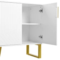 Buffet avec 4 portes, poignées et pieds en métal, grand espace de rangement, 140x40x80 cm, Blanc(m-7)
