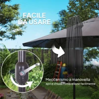 Outsunny Ombrellone da Giardino Doppio da Giardino 4.6x2.7 m a 12 Stecche con Prese d'Aria e Manovella, Ombrellone per Esterno in Acciaio e Poliestere, Anti UV, per Balcone e Terrazza, Grigio(m-5)