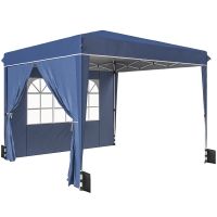 Outsunny Gazebo plegable 3x3 m con paredes y altura regulable, protección UV 50+, Azul Oscuro