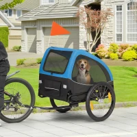 PawHut Remolque plegable para perros con reflectores, ventanas de malla, ruedas, puerta y bandera de seguridad para perros hasta 20 kg 138x70x89 cm Azul(m-2)