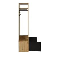 Ensemble d'entrée avec 5 patères, miroir, meuble à chaussures et banc d'entrée, 100x38x191 cm, Noir+Couleur naturelle(m-12)