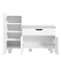 Scarpiera moderna a 3 ante con cassetto e seduta imbottita, 90x35x74.5 cm, Bianco(m-12)