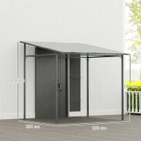Outsunny 2.4 x 2.4 m Wall Mounted Pergola Gazebo with PA Coating Fabric, Metal Frame, UPF30+, Lean to Garden Gazebo, Light Grey(m-3)