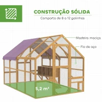 PawHut Galinheiro em madeira com área livre, fecho de segurança, porta, 4 caixas de ninho, para 8-12 galinhas, aprox. 2,8 x 1,8 x 1,9 m, Amarelo(m-7)