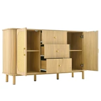 Buffet avec portes en rotin, design arrondi, 140x40x80 cm, Couleur naturelle(m-11)