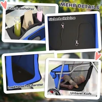 PawHut Carrito para perros plegable hasta 10 kg con funda impermeable, tiras reflectantes, cesta de almacenamiento 77x44x102cm Azul(m-5)