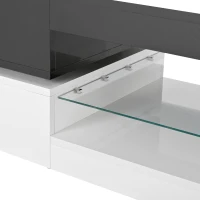 Table basse avec éclairage d'ambiance LED, étagère en verre & surface laquée brillante, 90x45x35,5 cm, Noir+Blanc(m-6)